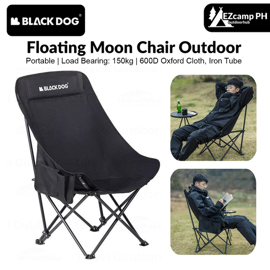 BLACKDOG Floating Moon Chair Outdoor Raised Back Portable Foldable Black Camping Chair Hiking Fishing Beach Travel Chair With Pockets Load Capacity up to 150kg Heavy Duty Original Black Dog