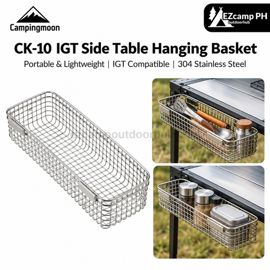 Campingmoon CK-10 IGT Side Table Hanging Stainless Steel Basket Cutlery Utensil Storage Drain Rack