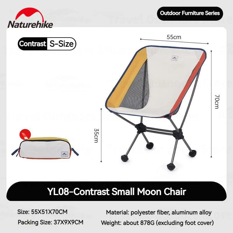 Naturehike YL08 Small Moon Camping Chair Outdoor Portable Folding Relax Seat Ultralight Only 878g Hiking Backpacking Foldable 7075 Aluminum Alloy Polyvinyl Fiber Cloth Nature Hike Heavy Duty Lightweight