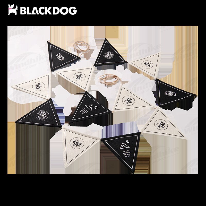 BLACKDOG Camping Atmosphere Pennant Portable Lightweight String Decor 12 Flag 4M Wind Canopy Awning Pole Rope Hanging Triangular Flag Festival Party Decoration Hanging Brand Banner White Black Camping Hiking Picnic Beach Travel Original Black Dog