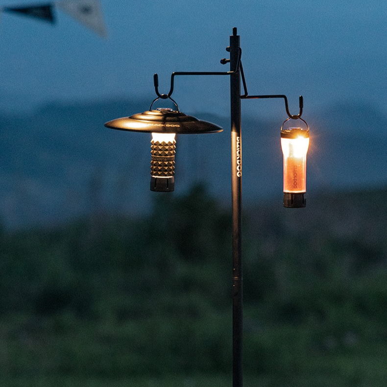 BLACKDOG Black Aluminum Lamp Post Portable Outdoor Camping 4 Section Light Pole Optional Hexagon Tray Ultralight Lantern Holder Bracket