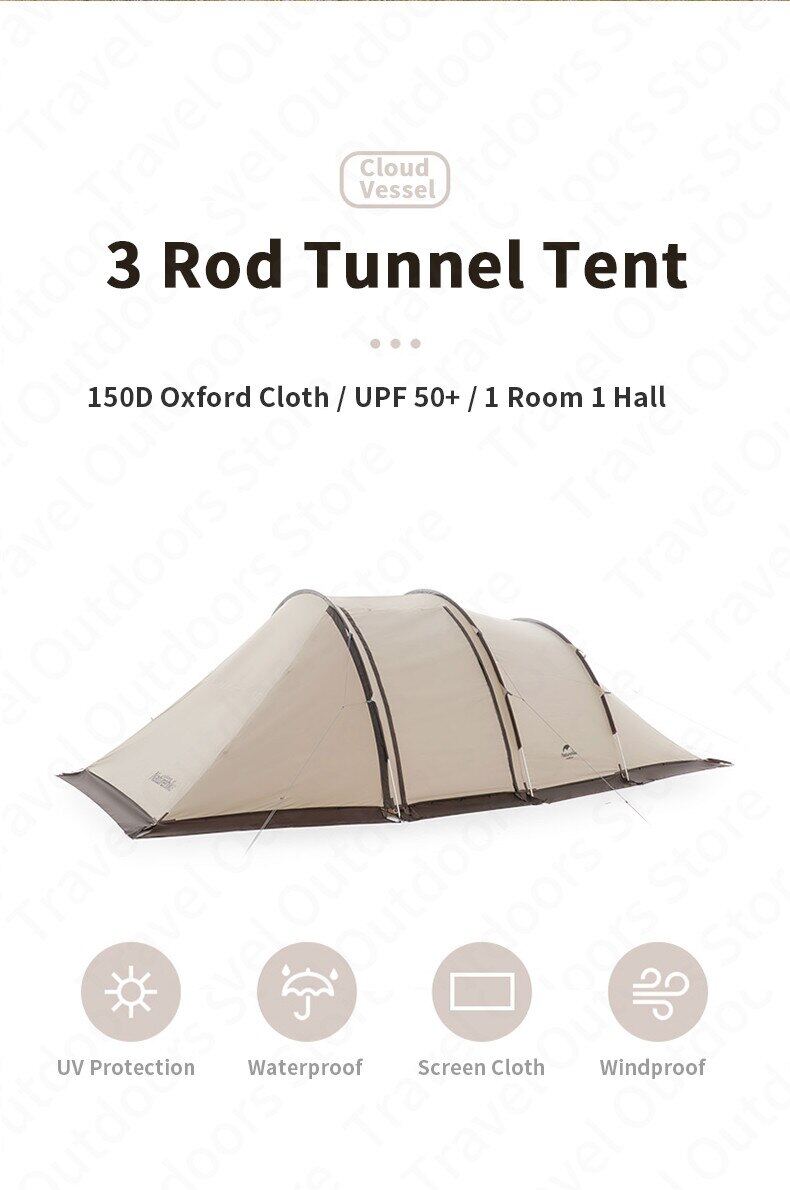 [Pre-Order] Naturehike CLOUD VESSEL 3 Rods Tunnel Type Camping Glamping Tent for 4 to 5 Person with Skirt Waterproof Windproof 12 sqm Large Space with Projector Screen Outdoor Portable Shelter Nature Hike