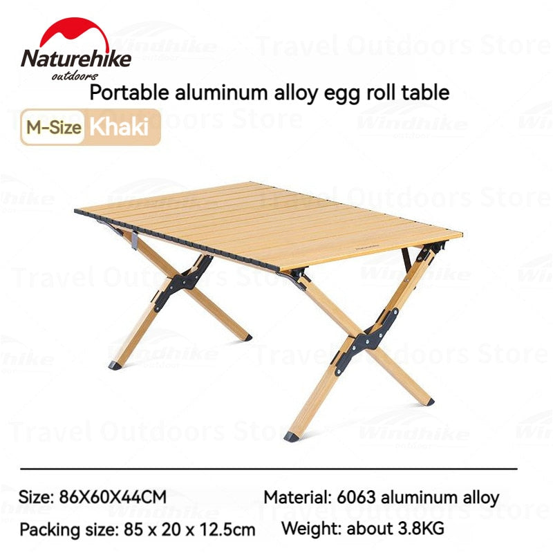 Naturehike Egg Roll Folding Portable Camping Table 3-Sizes Ultralight 6063 Aluminum Alloy Outdoor Black Picnic BBQ Foldable Table with Storage Bag