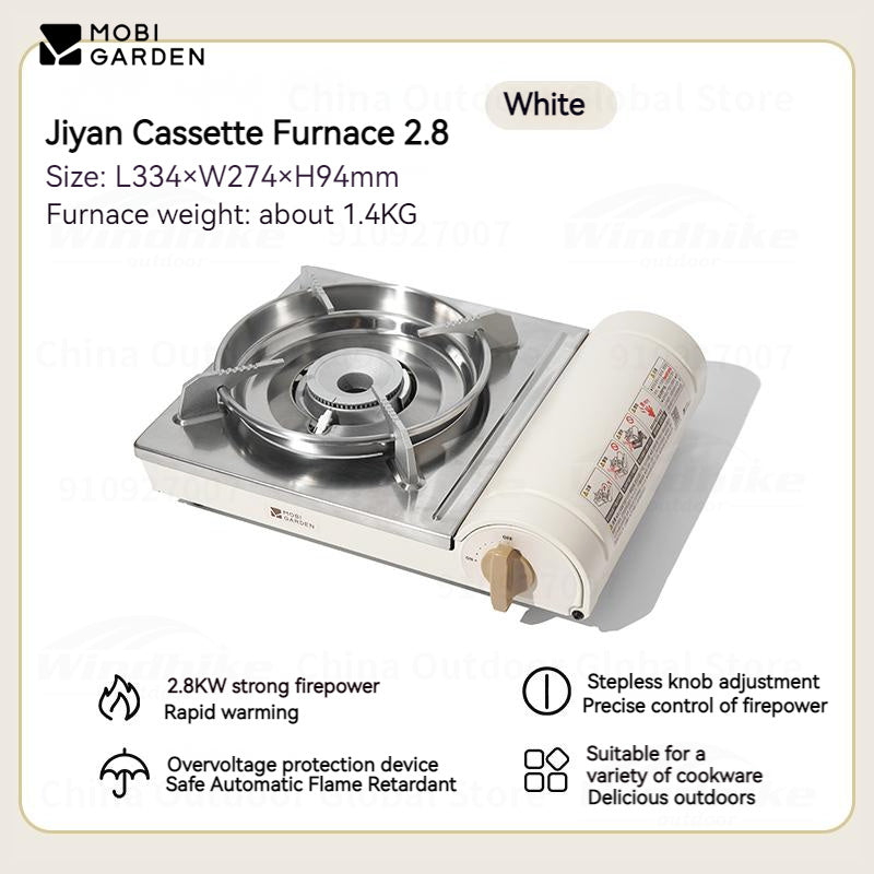 Mobi Garden x IWATANI BANQUET 2.8 Butane Cassette Stove Standard Canister Fuel Gas Burner 2.8KW High Firepower Portable Outdoor Camping Integrated Windshield Heavy Duty Japan Technology Mobigarden Jiyan