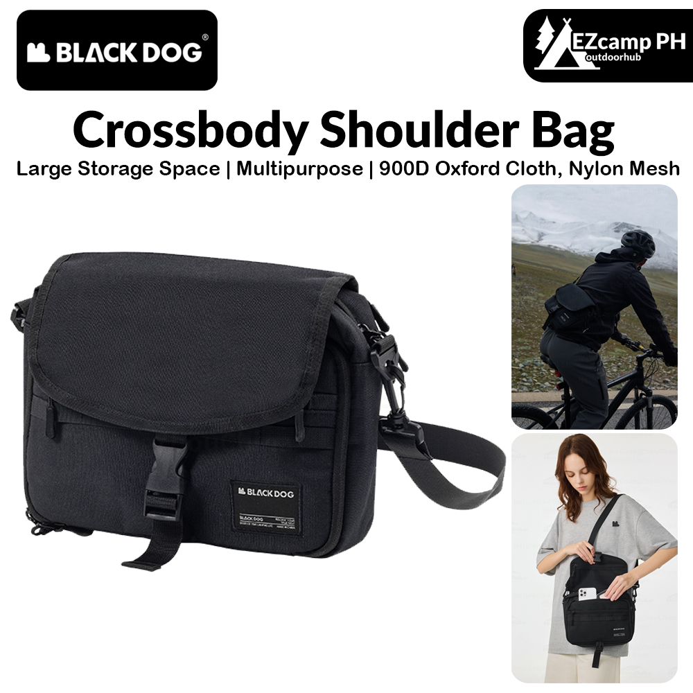 Blackdog Crossbody Shoulder Bag Portable Ultralight Multifunctional Black Casual Shoulder Bag Large Capacity Sundries Bag Unisex Camping Hiking Picnic Beach Sport Travel Heavy Duty Original Black Dog