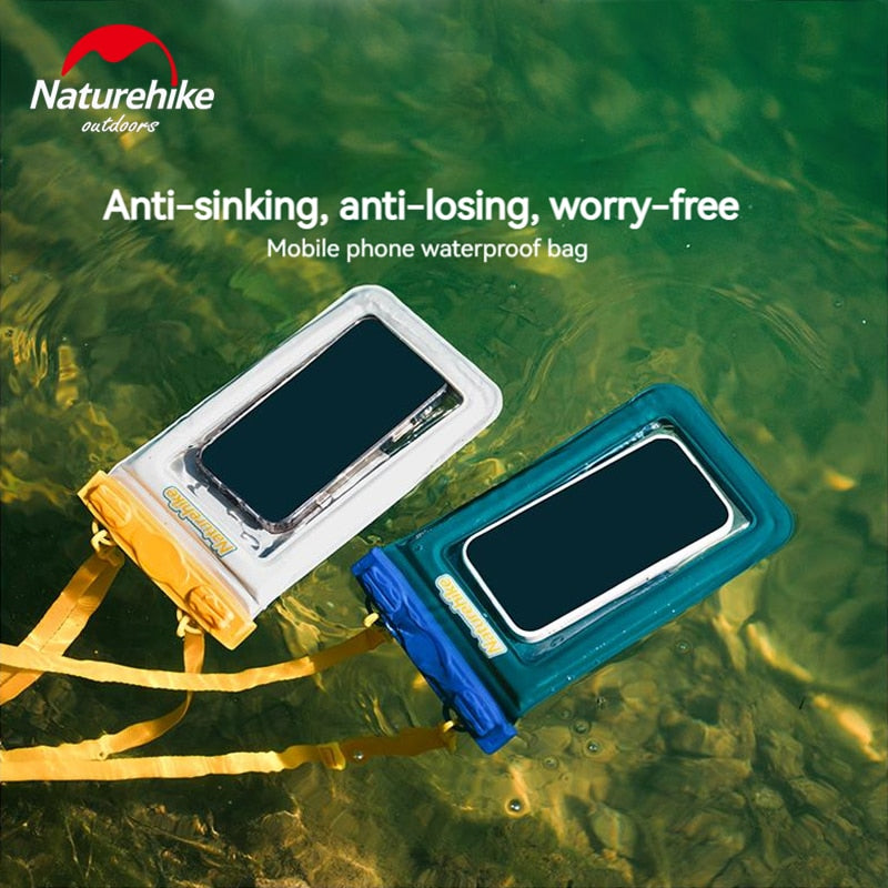 Naturehike Aqua Sealed Waterproof Smartphone Bag with Mobile Phone Pocket 50m Deep IPX8 Waterproof Lightweight Touch Screen Hanging Neck Beach Diving Rafting Swimming Fishing Buoyancy Storage Dry Bag Cellphone Case Cover Waterproof Bag PVC Film Protective