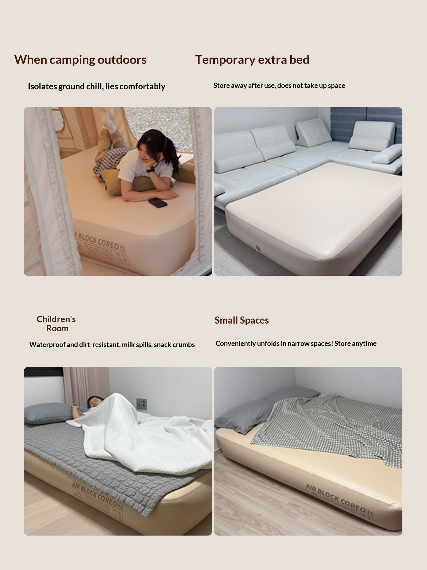 Coody AIR BLOCK COREO 25 Premium Brushed Inflatable Air Bed Portable Mat Mattress High Elasticity Support 3D Textured Surfaces Outdoor Camping Home