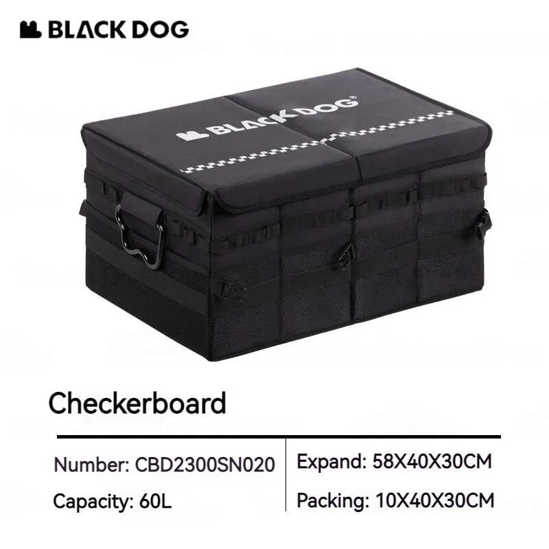 BLACKDOG Black Tactical Camping Equipment Storage Bag Free Partition Extra Large 60L up to 40kg Max Load Waterproof Portable Folding Outdoor Travel Vehicle Mounted Black Dog