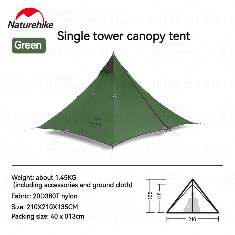 Naturehike SPIRE 1 Person Ultralight Hiking Tent Outdoor Waterproof Multi-Function Tent Canopy Mode 1.1kg Backpacking Camping Waterproof Pyramid Tent