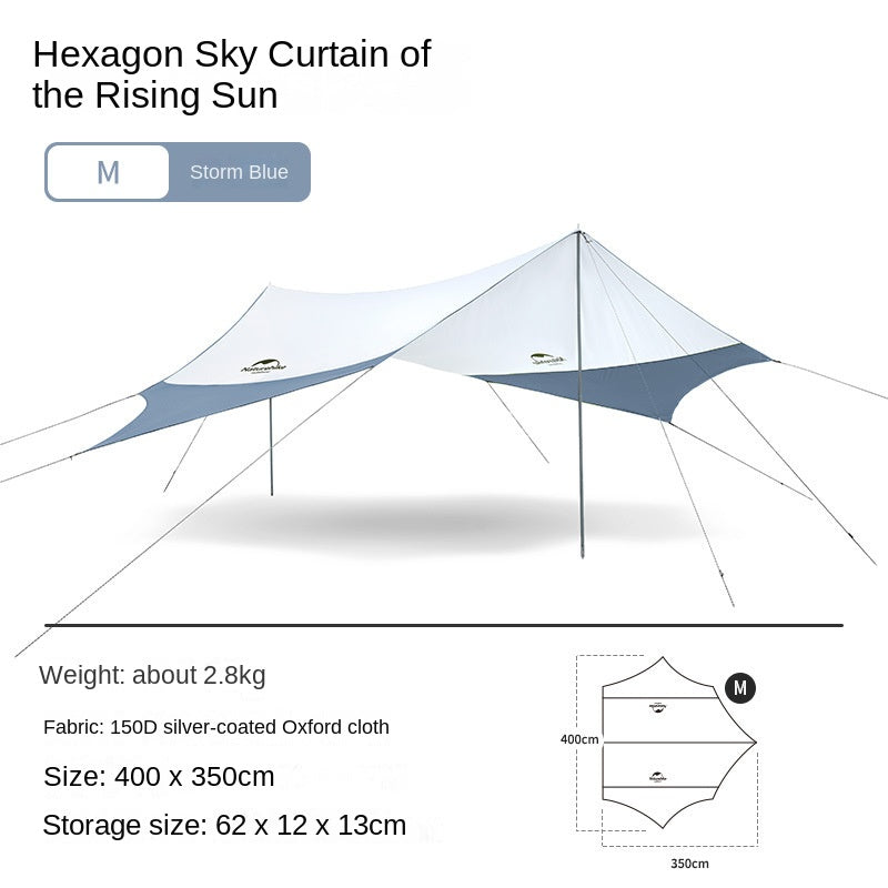 Naturehike Outdoor Medium | Large Canopy Awning Tarp with 2 Poles Camping Glamping Sun Shade Rain Fly Tent Shelter UPF50+ Camp Portable Rising Sun Hexagon 150D Windproof Waterproof Nature Hike