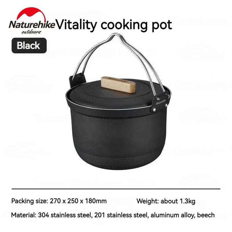 Naturehike Energy Saving Hanging Pot Outdoor Camping Stainless Steel Aluminum 3 Styles with Storage Bag Cooking Non-Stick Deep Fryer Pan Rice Soup Stew Cookware Nature Hike