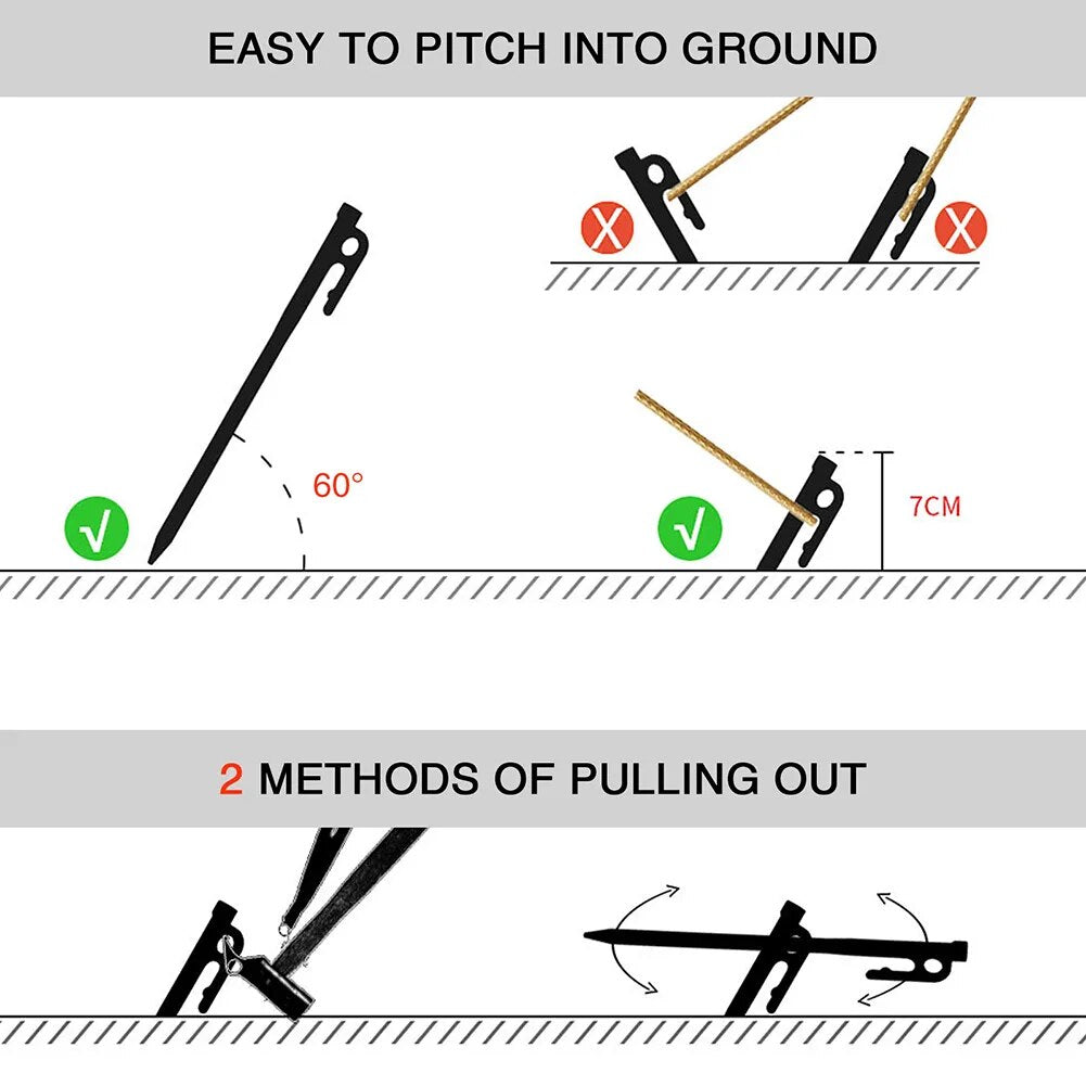 CAMPINGMOON T Series Black Carbon Steel Camping Tent Wind Rope Peg Stakes Ground Nail Pegs Heavy Duty 15 20 25 30 35 40 cm Camping Moon 1pc Per Order