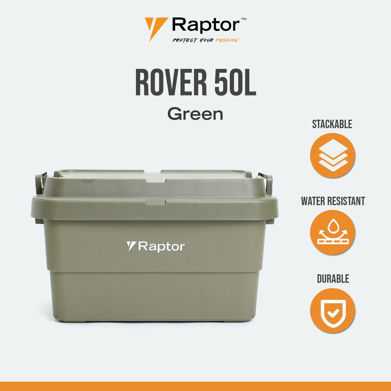 Raptor ROVER Series Storage Rig Box Multipurpose Organizer 30L 50L 70L Large Capacity Reinforced Grid Lid Stackable & Nesting Design Wood Tabletop