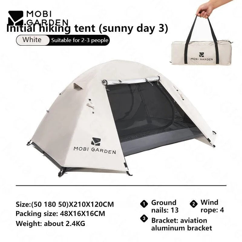 MOBI GARDEN SUNNY DAY Hiking Tent Oudoor 2-4 Person Portable Folding Ultralight 3 Season Waterproof Windproof Silver Coated Sunscreen Camping Outdoor Travel Picnic Backpacking Trips Sunny Tent Heavy Duty Original MobiGarden