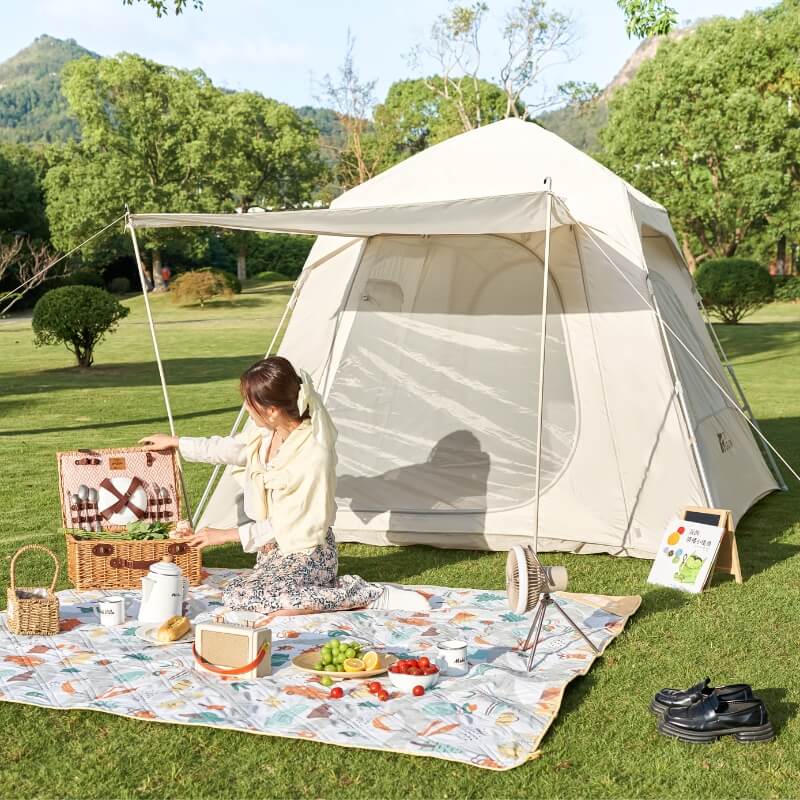 Mobi Garden ZERO SPACE Series 180 Automatic Fast Build Camping Tent for 4-5 Person Silver Coated UPF50+ Sunproof 190T Polyester Waterproof 2 Door Awning Canopy 4 Window Portable Ultralight Outdoor Car Camping Tent Mobigarden ango 4