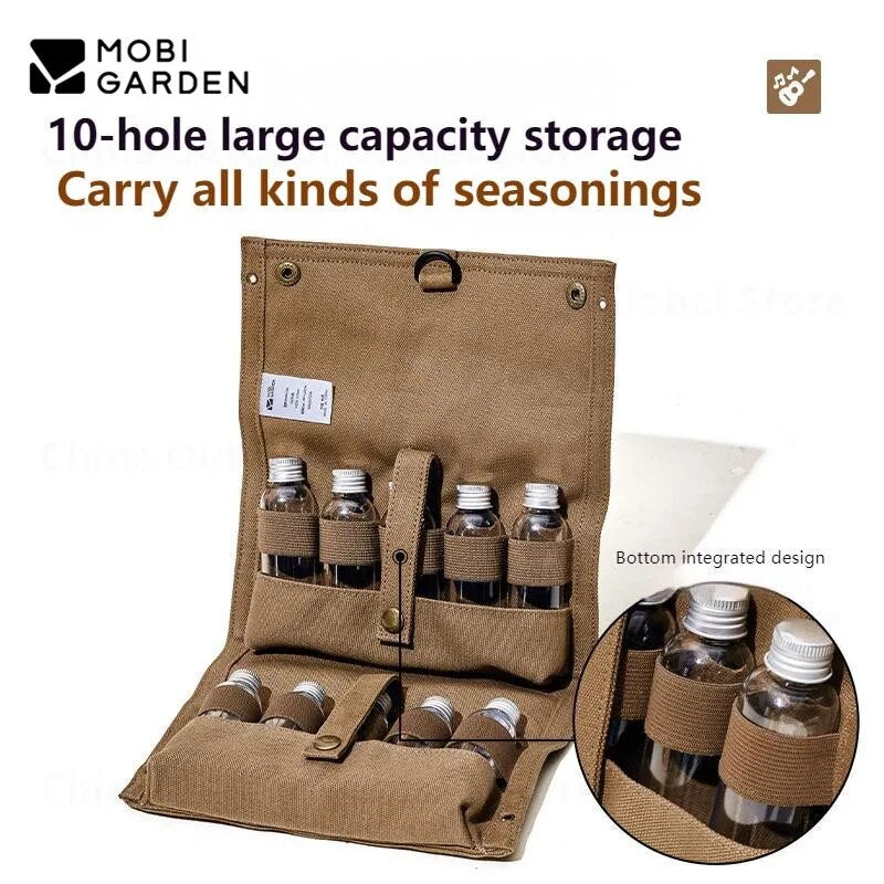 Mobi Garden Condiments Bottle Canvas Storage Bag Set Seasoning Portable Ultralight Outdoor Camping Picnic Kitchen Utensil Sauce 10pcs Mini Canister Container Hanging Convenient Mobigarden