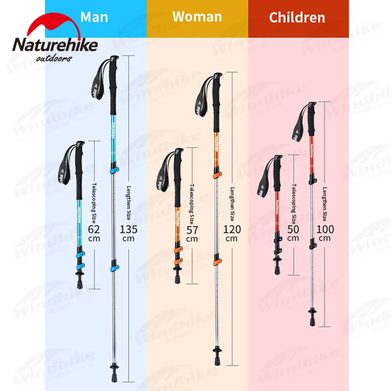 Naturehike ST01 v2 Aluminum Alloy Hiking Trekking Pole Rubber Tip Ultralight Heavy Duty Outdoor Walking Trek Stick for Men Women Children Telescopic Portable Retractable Rod Nature Hike Small Medium Large Upgraded