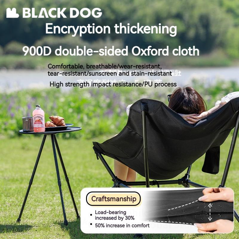 BLACKDOG DREAM MOON Black Lounger Portable Chair Outdoor Camping Ultralight Heavy Duty Reclining Relax Lounging Foldable Chair up to 150kg Max Load