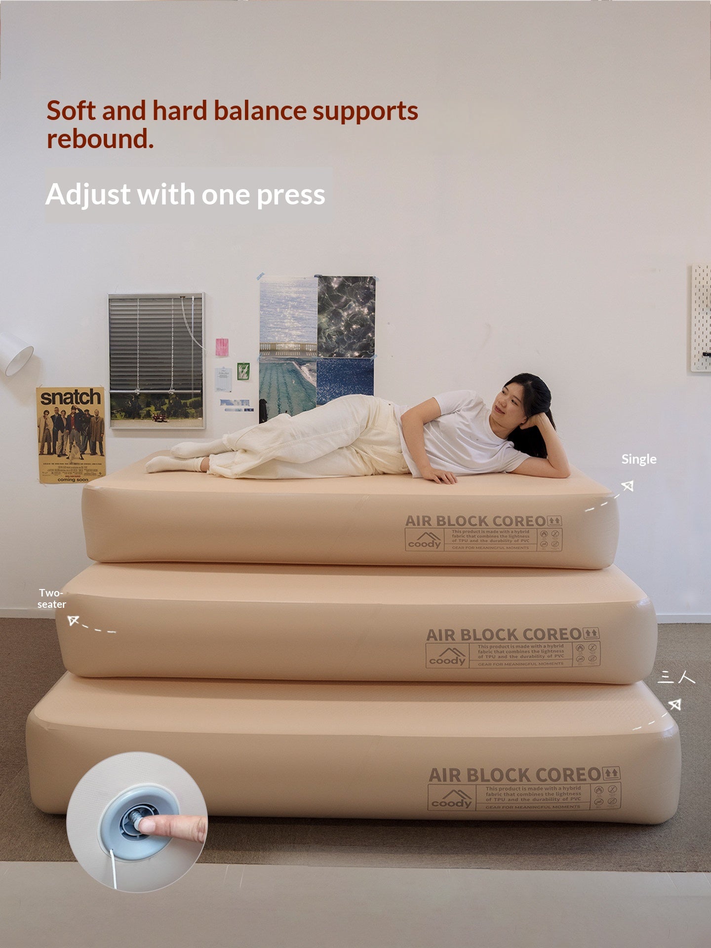 Coody AIR BLOCK COREO 25 Premium Brushed Inflatable Air Bed Portable Mat Mattress High Elasticity Support 3D Textured Surfaces Outdoor Camping Home