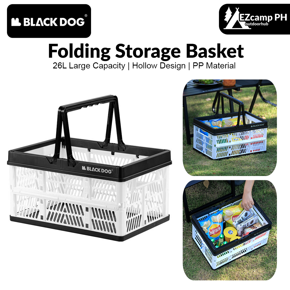 BLACKDOG Folding Storage Basket Portable Lightweight 26L Large Capacity Desk Organizer Foldable Sundry Storage Box PP Camping Outdoor Hiking Picnic Beach Travel Heavy Duty Original Black Dog