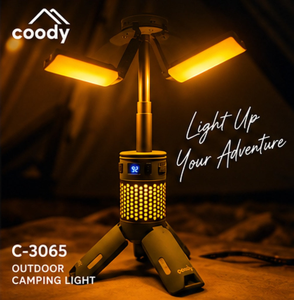 Coody C-3065 Telescopic Tripod Lamp Portable Multifunctional 3 Adjustable Light Modes LED Camping Lantern IPX4 Waterproof USB C Charging Light Outdoor