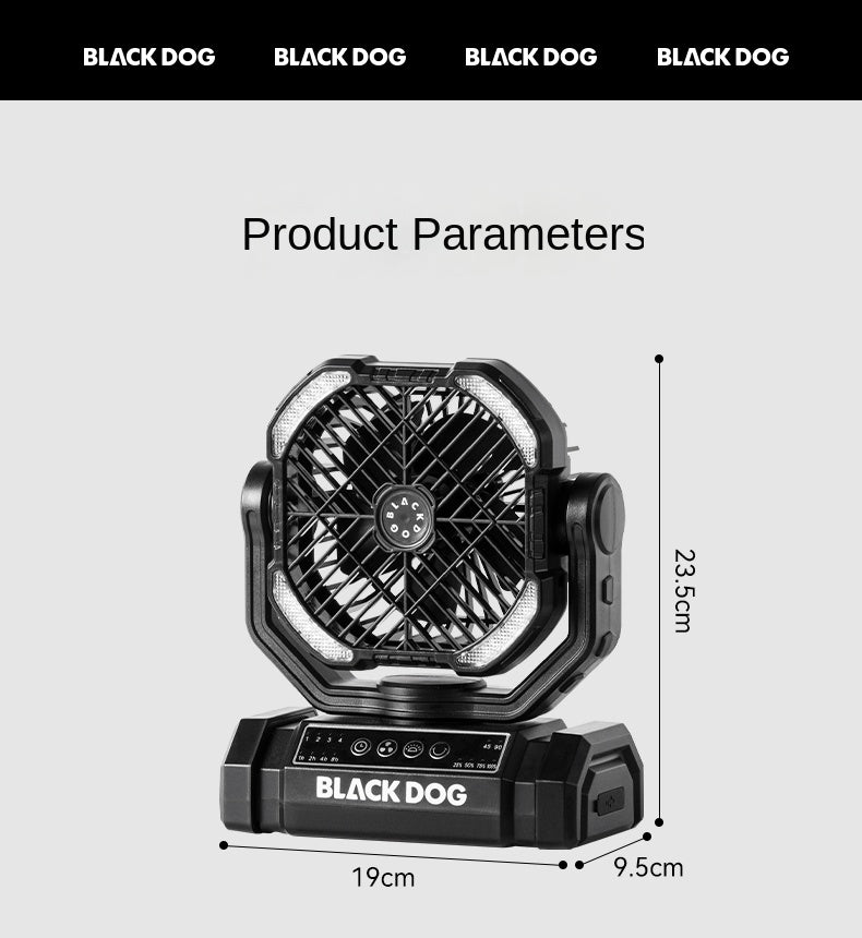 Blackdog COOLING Oscillating Fan Portable Lightweight Multifunctional Wireless Electric Desktop Small Fan With Lamp 10000mAh USB Charging Camping Outdoor