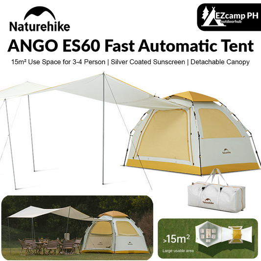 Naturehike ANGO Series ES60 Fast Automatic Tent Dome Detachable Canopy Awning Tarp for 3 to 4 Person Silver Coated Sunscreen Waterproof 15m² Large Use Space Auto Poles Quick Open Nature Hike