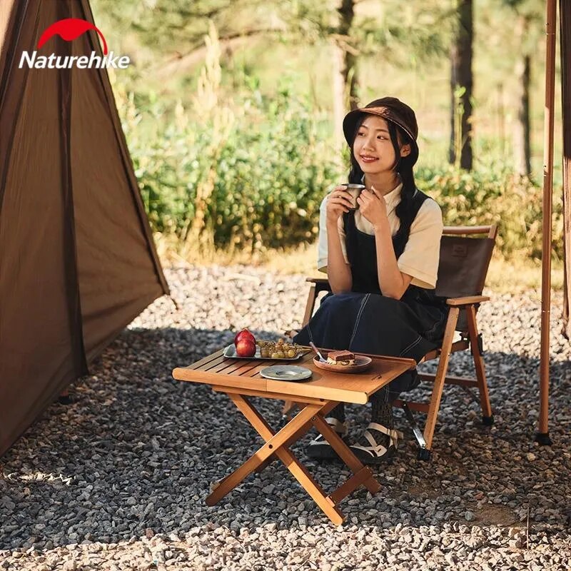 Naturehike Bamboo Wood Folding Table Outdoor Camping Picnic Home BBQ Coffee Tea Table Portable Ultralight Foldable Storage Easy Open Close Nature Hike