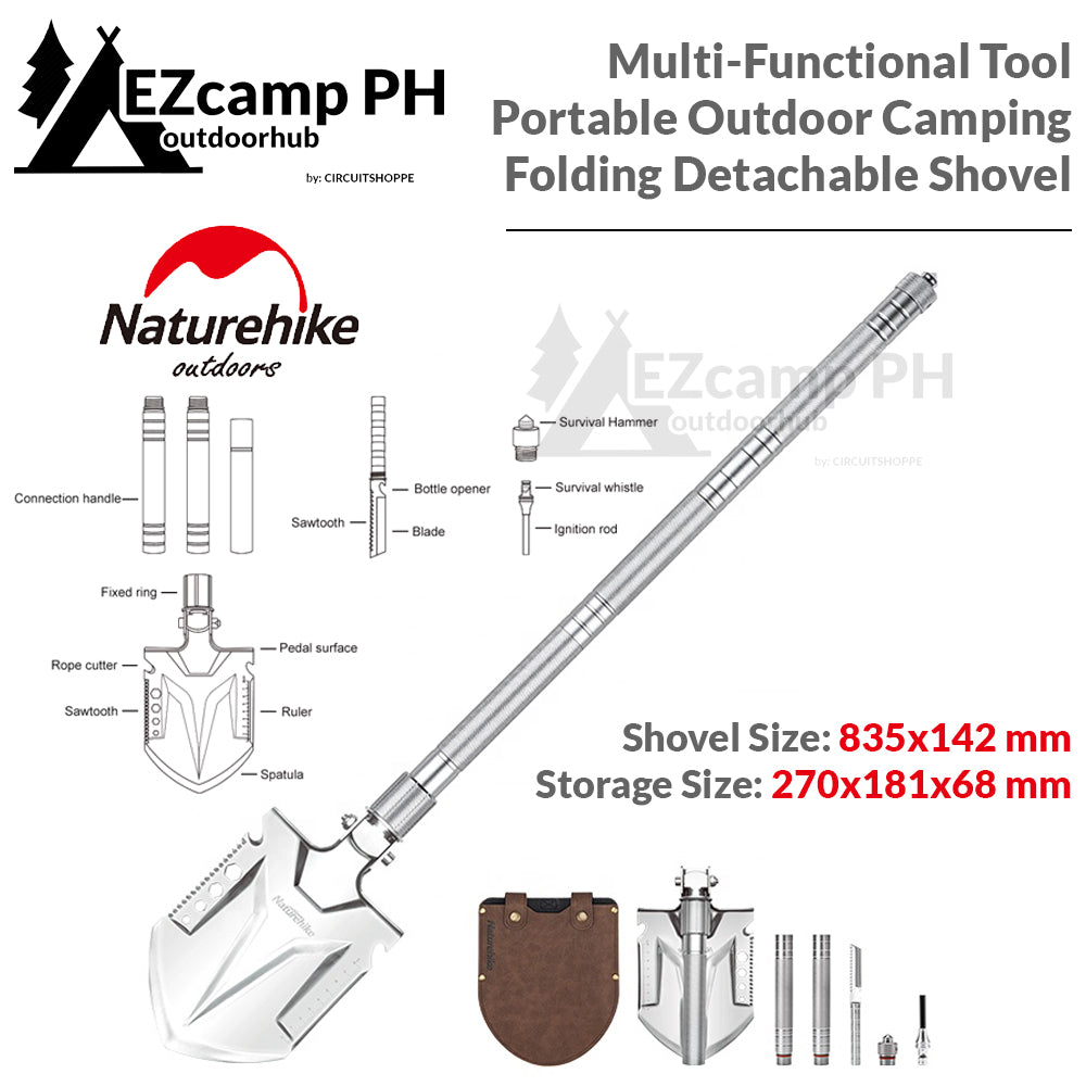 Naturehike Outdoor Multi-Functional Folding Shovel Axe Saw Blade Flint Knife Camping Portable Equipment Tool Military All in One Garden Camp Survival Tool Spade Foldable Special Steel Nature Hike Multifunction Tactical Pala