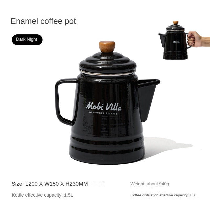 Mobi Garden Enamel Kettle Coffee Pot Portable Lightweight Cafe Maker Coffee Tea Hot and Cold Glazed Outdoor Camping Household Beach Travel Pot