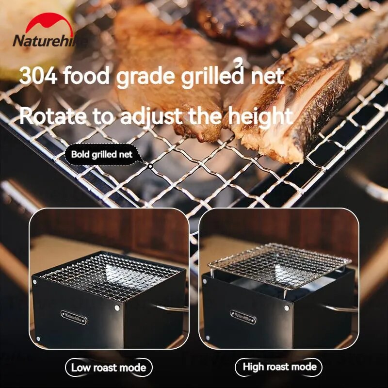 Naturehike INK SMOKE Tabletop Grill Box Portable BBQ Desktop Charcoal Alcohol Burner Stove Stainless Steel Foldable Easy to Carry Outdoor Camping Picnic Cooking Barbecue Griller Set Nature Hike