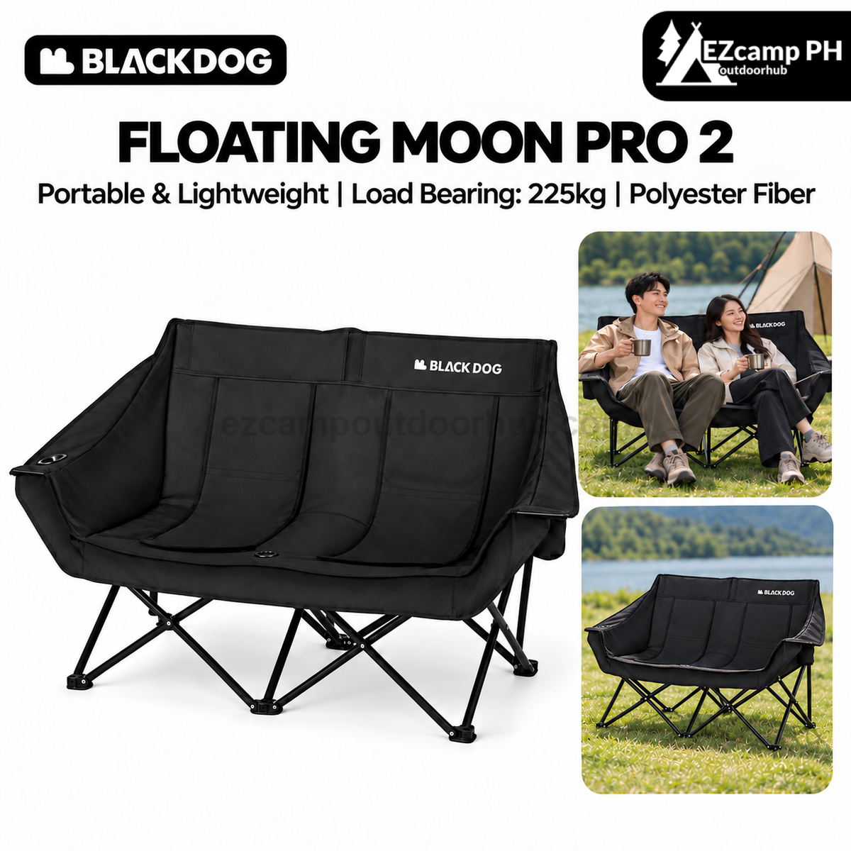 Blackdog FLOATING MOON PRO 2 Folding Portable Double Seat 225kg Max Load Extra Wide Camping Chair