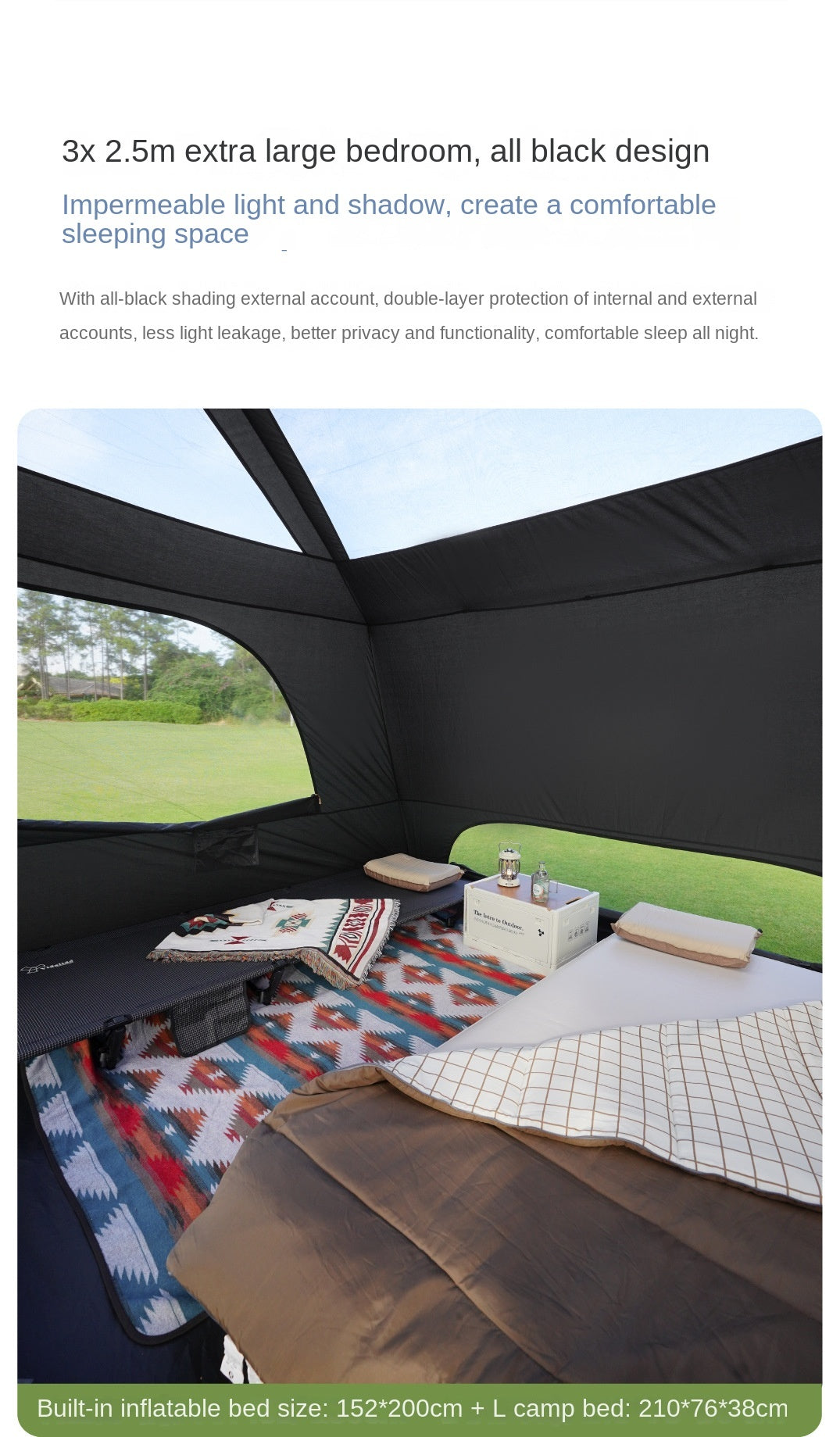 Vidalido POON SAAN PRO Portable 8-10 Person Banshan Villa Extra Large Semi-Automatic Cabin Style Black Tent Outdoor Camping 15m² Interior Space 2 Bedroom Waterproof 150D Titanium Silver Coated Sunscreen