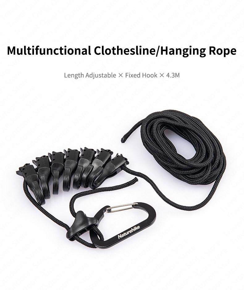 Naturehike 4.3M Adjustable Awning Hanging Rope Portable Windproof Camping Hiking Accessories Outdoor Travel Canopy Tarp Pole Hang String Hook