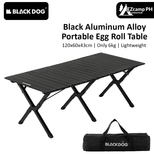 BLACKDOG Black Aluminum Alloy Egg Roll Camping Table Portable Folding Lightweight Outdoor Camp Foldable Table Large 6 Legs Heavy Duty Black Dog