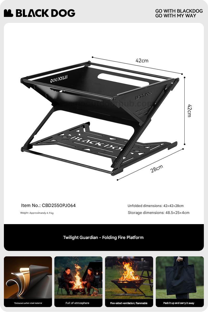 Blackdog TWILIGHT GUARDIAN Black Fire Pit Portable Multipurpose Folding Firewood Large Burner Bonfire Rack Platform Splicing Structure Outdoor Camping