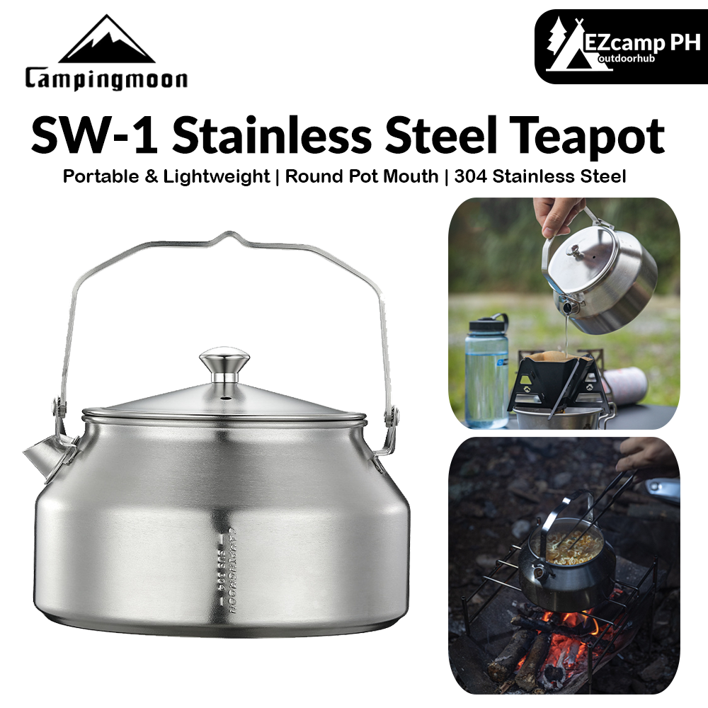 Campingmoon SW-1 Stainless Steel Teapot Portable Lightweight Outdoor Camping Kettle Pot 0.6-1L Coffee Tea Cookware With Net Storage Bag Heavy Duty