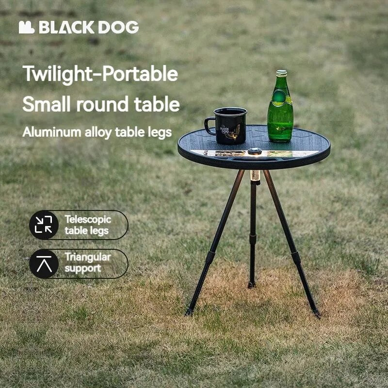 BLACKDOG by Naturehike TWILIGHT Portable Round Side Table Height Adjustable 3-Legged Stable Telescopic Tripod Structure 20kg Max Load Coffee Tea Outdoor Camping Folding Ultralight Aluminum PE Acrylic Black Dog Nature Hike