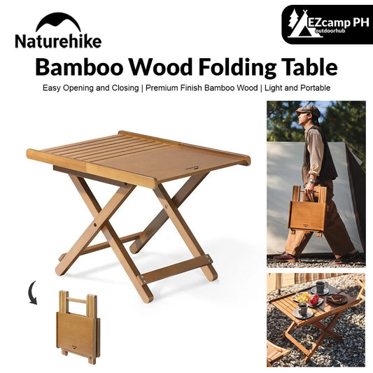 Naturehike Bamboo Wood Folding Table Outdoor Camping Picnic Home BBQ Coffee Tea Table Portable Ultralight Foldable Storage Easy Open Close Nature Hike