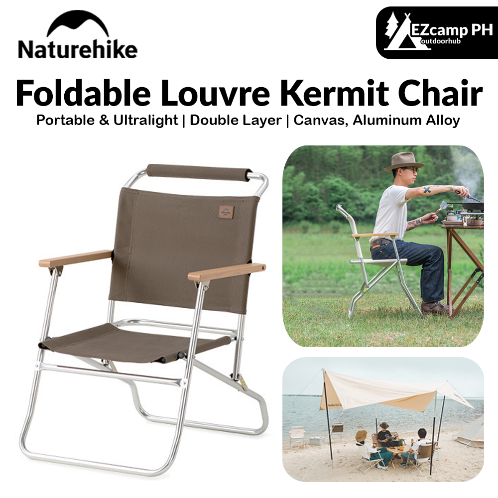 Naturehike Foldable Louvre Kermit Chair Portable Ultralight Folding Chair High Low Outdoor Seat Aluminum Alloy Bracket Canvas Material 120kg Max Load