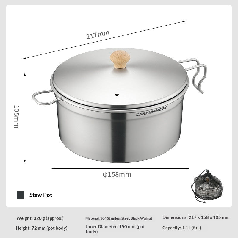 Campingmoon S371 Sierra Pot 304 Stainless Steel Portable Cooking with Lid Outdoor Camping Cookware