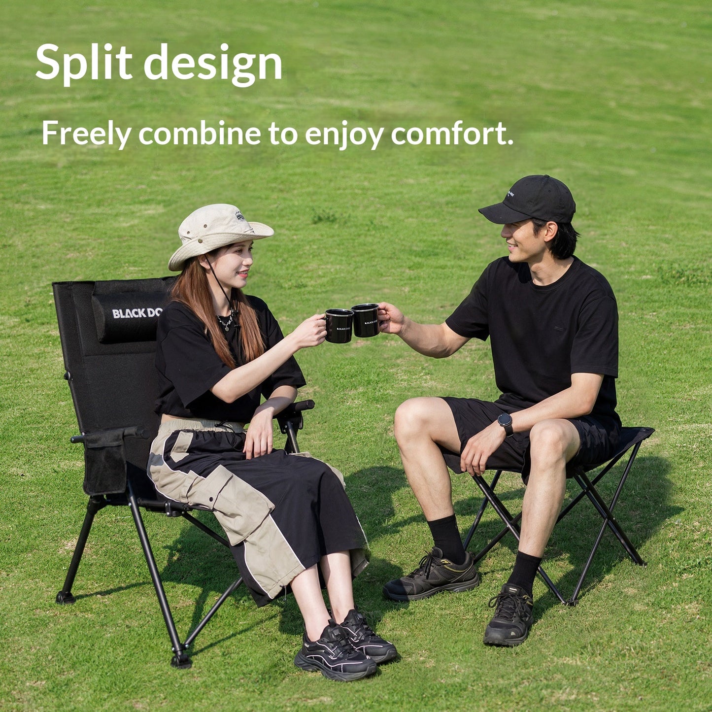 BLACKDOG Modular Recliner Chair Black Portable Lightweight 5-Level Adjustable With Side Table And Footrest Spacious Seat Outdoor Camping Travel