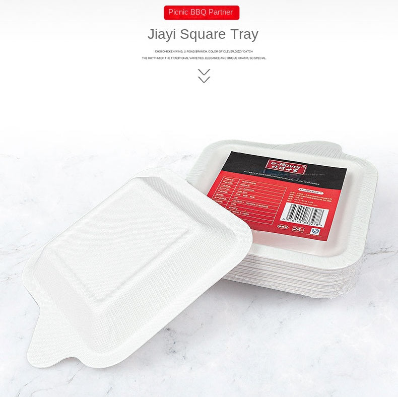 Redfox E-Rover Fully Degradable Plate Bowl Portable Multipurpose 12pcs Per Pack Square Paper Plate Disposable Food Serving Tray Outdoor Camping BBQ