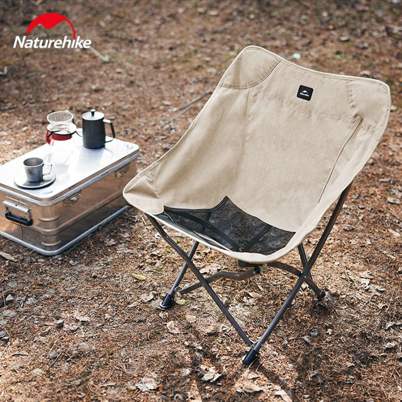 Naturehike YL04 Camping Portable Folding Moon Chair 120kg Max Load Outdoor Car Camp Seat 600D Oxford Cloth Cotton Foldable with Storage Bag Upgraded