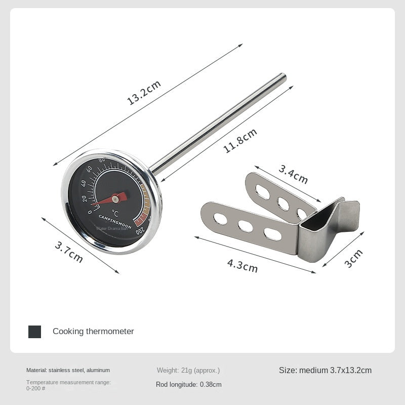 CAMPINGMOON WD-200 Mechanical Thermometer Portable Lightweight Multipurpose BBQ Oil Water Temperature Cooking Baking Precision Food Thermometer 304 Stainless Steel Camping Hiking Picnic Beach Travel Heavy Duty Original Camping Moon