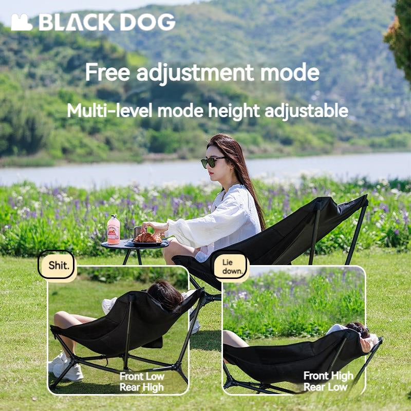 BLACKDOG DREAM MOON Black Lounger Portable Chair Outdoor Camping Ultralight Heavy Duty Reclining Relax Lounging Foldable Chair up to 150kg Max Load