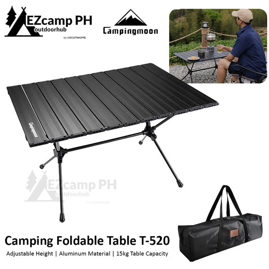 CAMPINGMOON T-520 Aluminum Adjustable Height Egg Roll Folding Table Ultralight Portable Camping Picnic BBQ Low High Foldable Table with Storage Bag