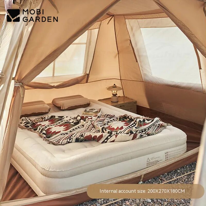 Mobi Garden HOLIDAY MOUNTAIN RESIDENCE 13 Fast Automatic Cabin Style Tent for 6 to 8 Person Large 13m² Space Quick Build 2 Rooms 4 Doors 6 Windows