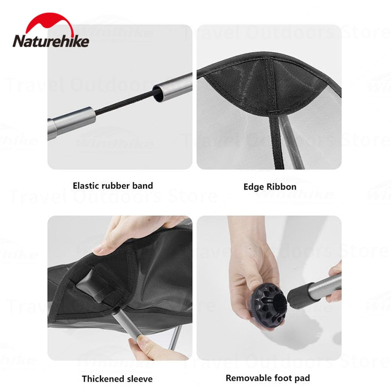 Naturehike Black Mesh Version Camping Portable Folding Moon Chair Ultralight Breathable Folding Aluminum Alloy 120kg Load Tear Resistance YL08 YL09