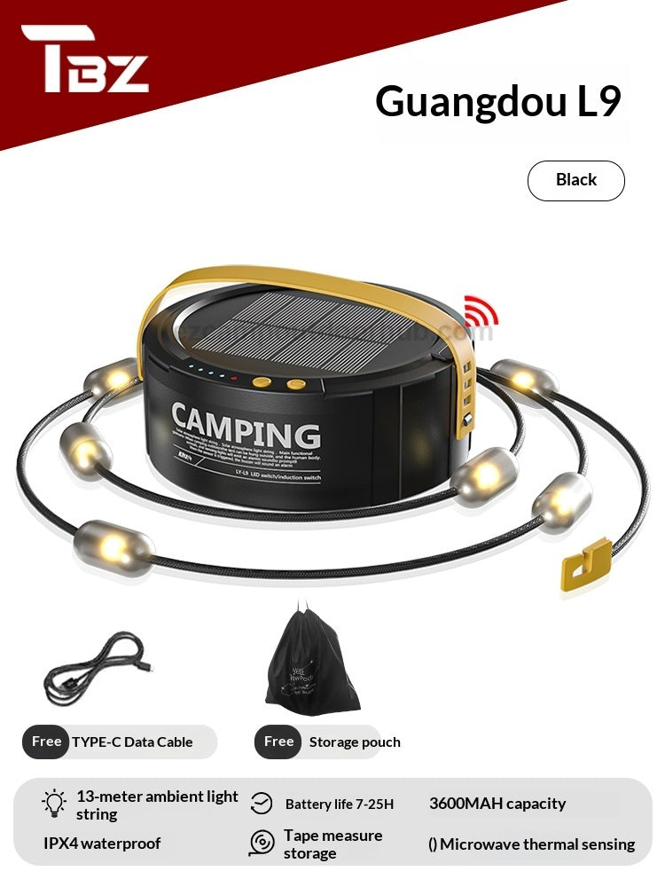 TBZ Solar Alarm Light String Multipurpose 13M Atmosphere Lamp Solar Charging Thermal Detection Sensor Alarm 300 Lumens 3600mAh Battery Up To 25H Outdoor